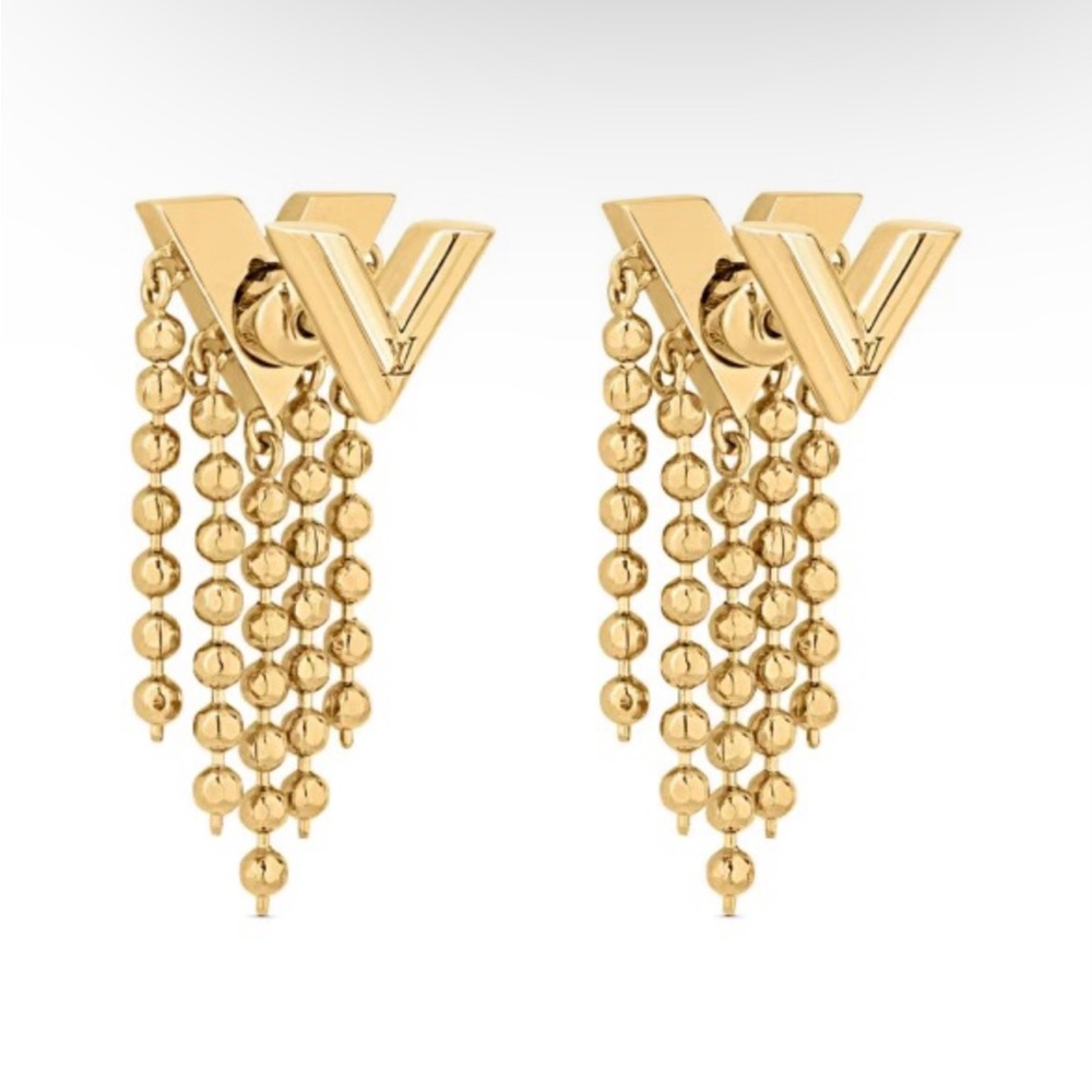 Authentic Louis Vuitton HTF Essential V Boucle Fringe Gold tone Earrings - Picture 12 of 13